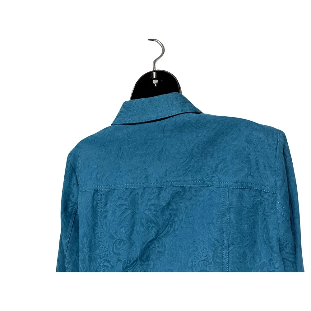 Coldwater Creek Womens Jacket Size 16 Teal Long Sleeve‎ 2 Pockets 100% Cotton